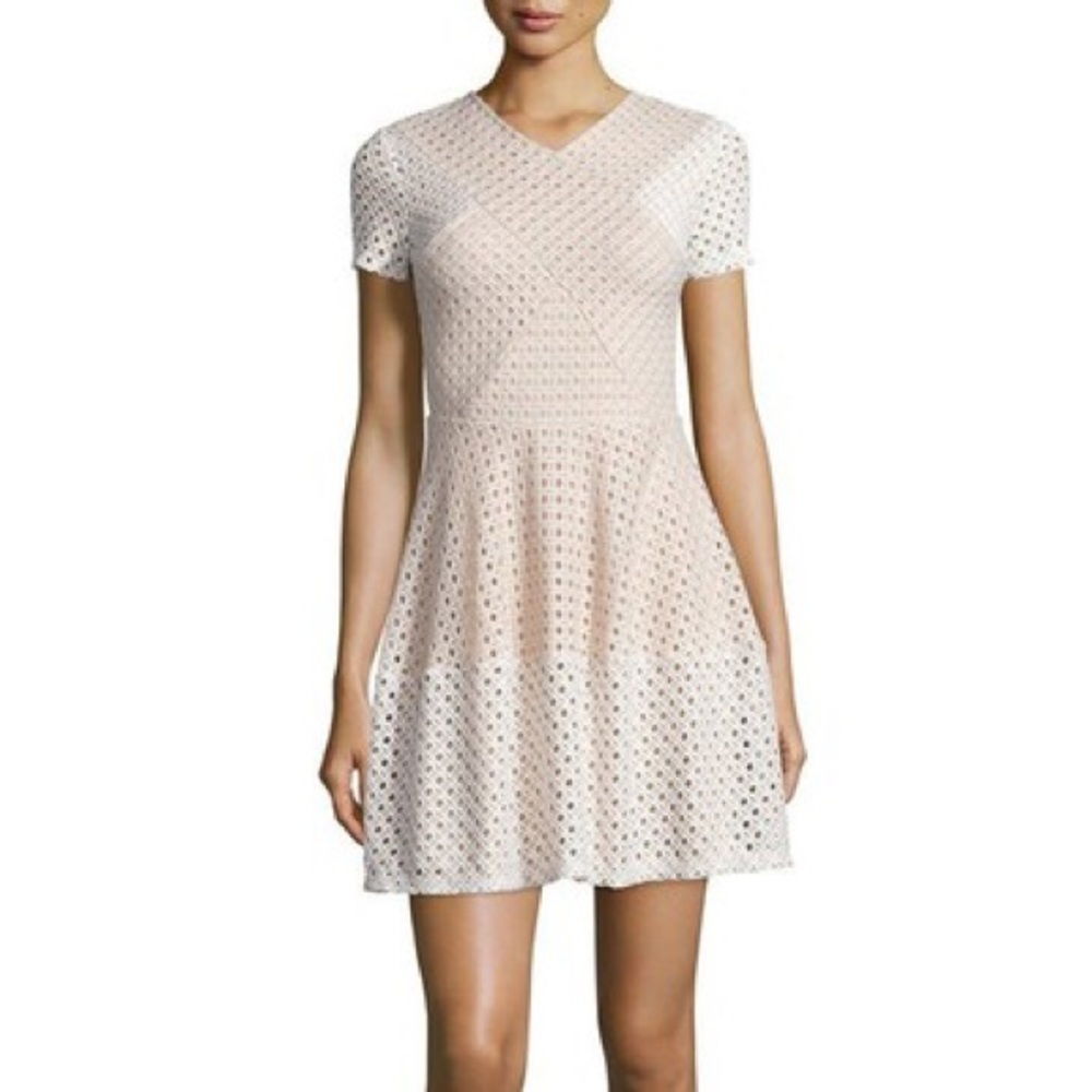 BCBGMAXAZRIA
Elyze Short-Sleeve Eyelet Dress, Bare Pink Combo